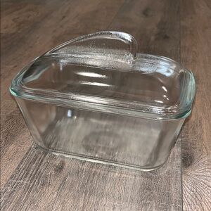 Vintage Glasbake Clear Glass Refrigerator Box Loaf Pan Dish Fin Storage